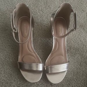 Lane Bryant Ankle Strap, Block Heel Sandal in Rose Gold Faux Leather